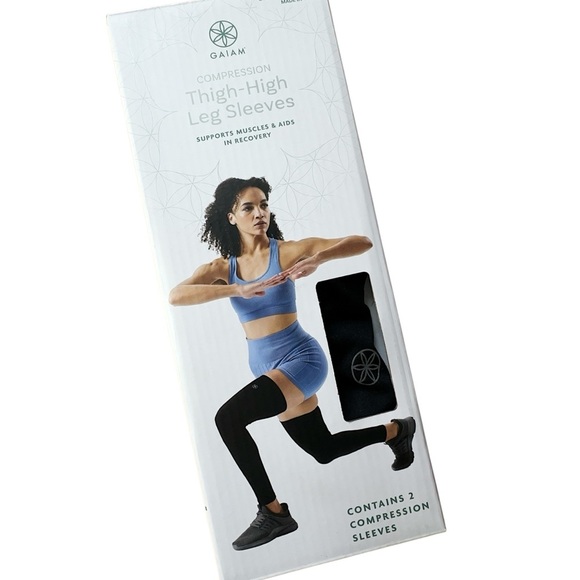 NWT | GAIAM THIGH-HIGH COMPRESSION LEG SLEEVES BLACK COTTON & SPANDEX - Picture 4 of 6
